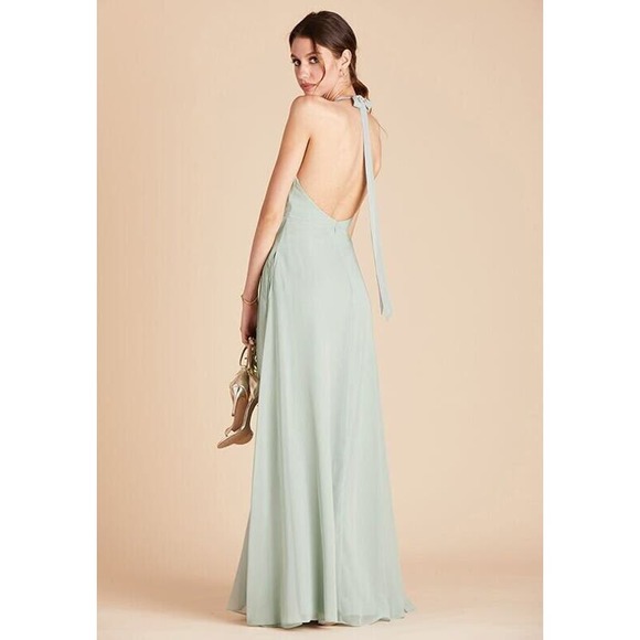 NWT Birdy Grey Moni Convertible Maxi Dress Halter V-Neck Low Back Chiffon Sage S - Picture 3 of 5